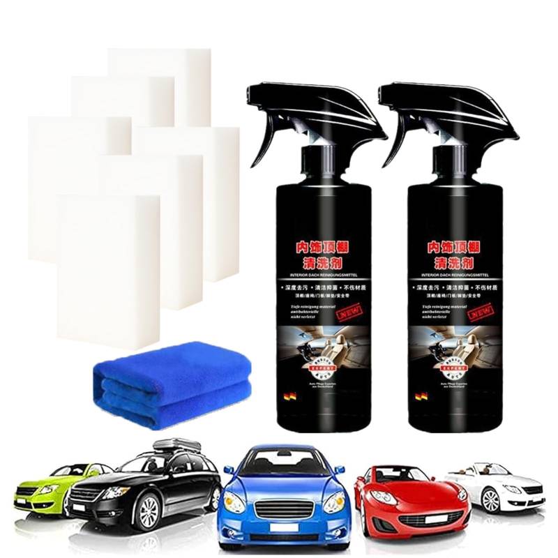 Car Detailing Headliner Cleaner, Interior Clean, Car Headliner Stain Remover, Powerful Stain Removal Kit, Interior Clean for Automotive and Truck (2Pcs,500ml) von fjaldjfu