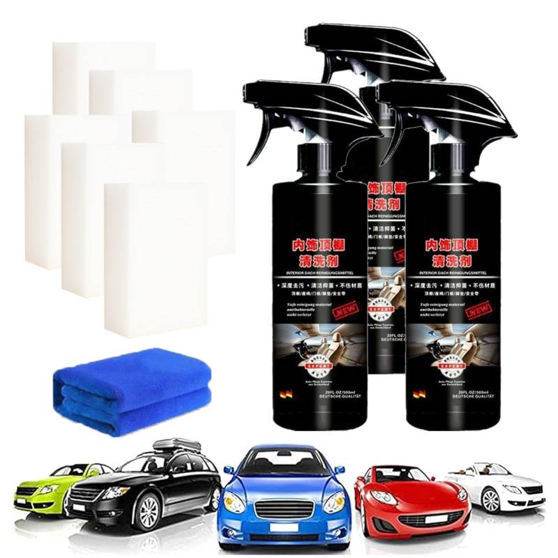 Car Detailing Headliner Cleaner, Interior Clean, Car Headliner Stain Remover, Powerful Stain Removal Kit, Interior Clean for Automotive and Truck (3Pcs,250ml) von fjaldjfu