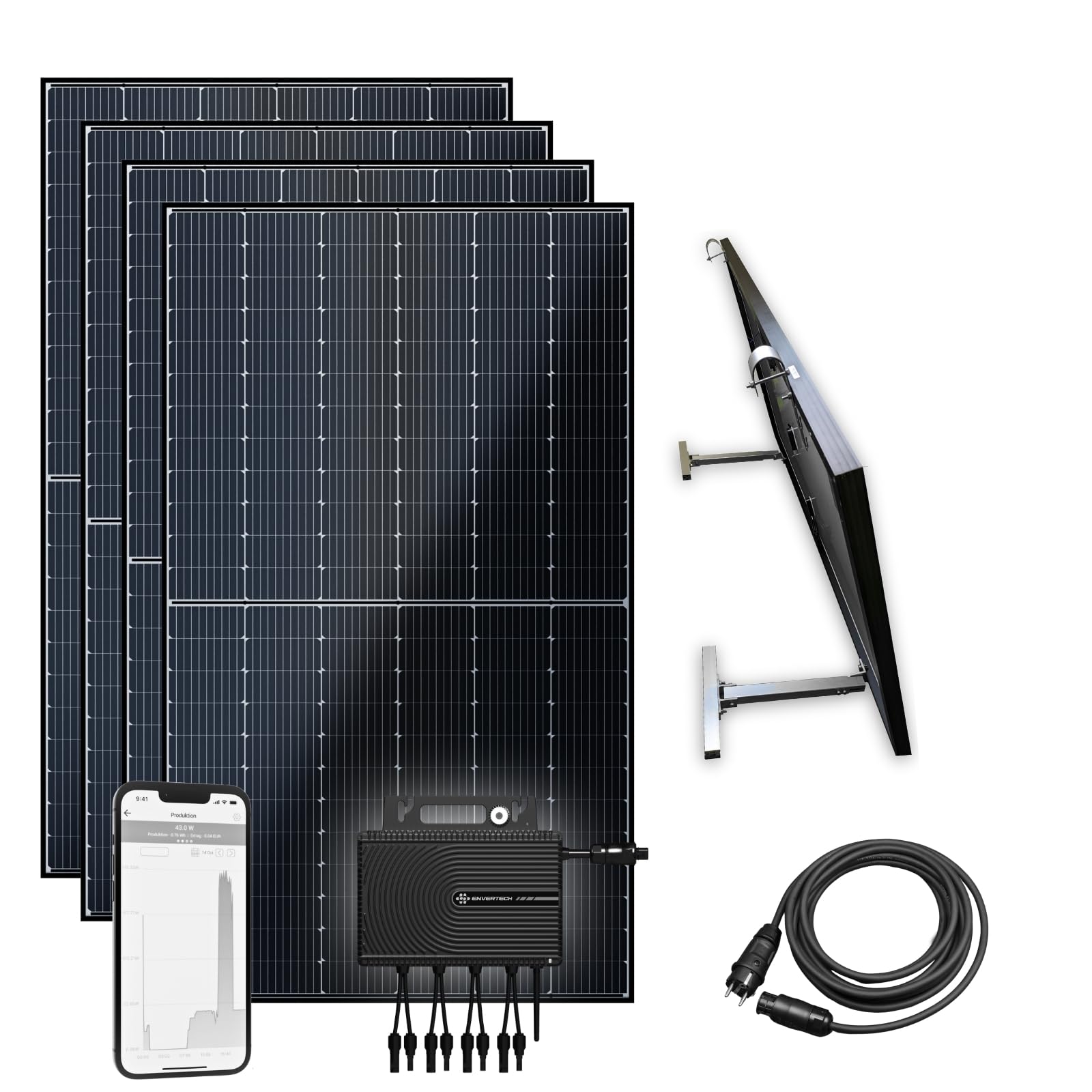 flex-energie Balkonkraftwerk Komplettset 1800Wp I 4x450Wp Solarmodule, EVT2000SE Wechselrichter, Balkonmontage & 10m Kabel I Bifaziale Solaranlage zur Energiegewinnung I Leistung drosselbar auf 800W von flex-energie