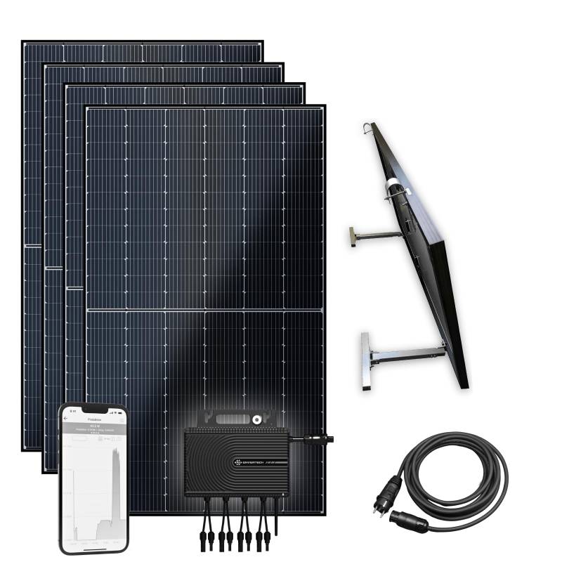 flex-energie Balkonkraftwerk Komplettset 1800Wp I 4x450Wp Solarmodule, EVT2000SE Wechselrichter, Balkonmontage & 5m Kabel I Bifaziale Solaranlage zur Energiegewinnung I Leistung drosselbar auf 800W von flex-energie