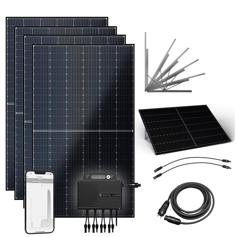 flex-energie Balkonkraftwerk Komplettset 1800Wp I 4x450Wp Solarmodule, EVT2000SE Wechselrichter, Universalaufständerung & 5m Kabel I Bifaziale Solaranlage I Leistung drosselbar auf 800W von flex-energie