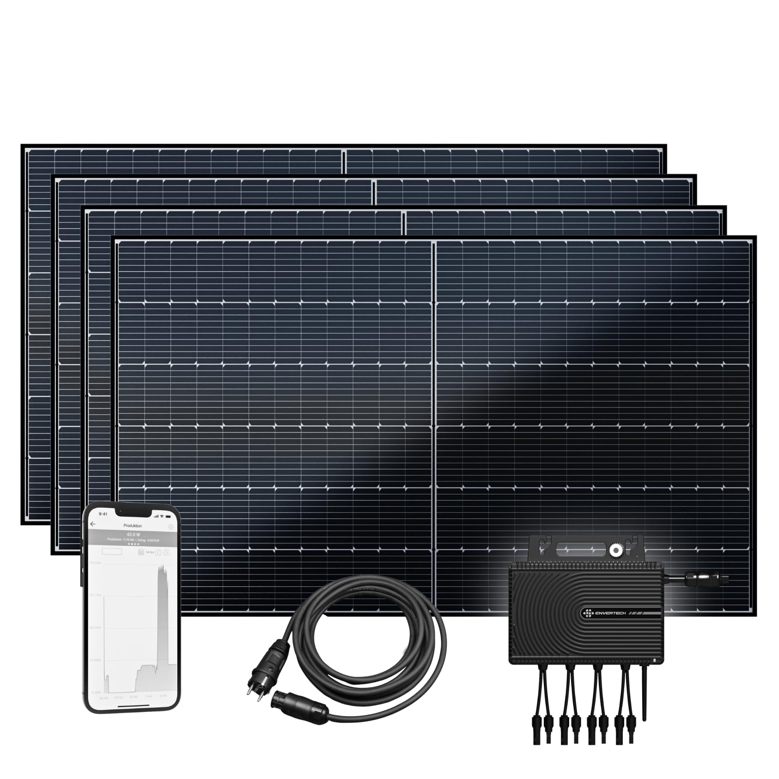 flex-energie Balkonkraftwerk Komplettset 1800Wp I 4x450Wp Solarmodule, EVT2000SE Wechselrichter & 10m Kabel I Bifaziale Solaranlage zur Energiegewinnung I Leistung drosselbar auf 800W von flex-energie