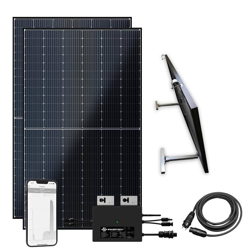 flex-energie Balkonkraftwerk Komplettset 900Wp I 2x450Wp Solarmodule, Envertech EVT800-B Wechselrichter, Balkonmontage & 10m Kabel I Solaranlage zur Stromkosten-Einsparung I Energiegewinnung am Balkon von flex-energie