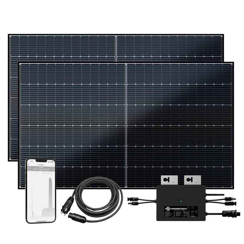 flex-energie Balkonkraftwerk Komplettset 900Wp I 2x450Wp Solarmodule, Envertech EVT800-B Wechselrichter & 10m Kabel I Bifaziale Solaranlage für 20% mehr Stromgewinnung I Energiegewinnung von Zuhause von flex-energie