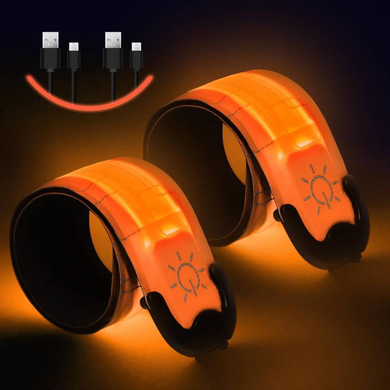 Flintronic LED Armband Aufladbar, Reflective LED Leuchtarmband mit USB, Led Armbänder Leuchtband, Sicherheits Licht, LED Slap Safety Armband, Unisex für Nachtlauf, Radfahren, Joggen - Orange Farbe von flintronic