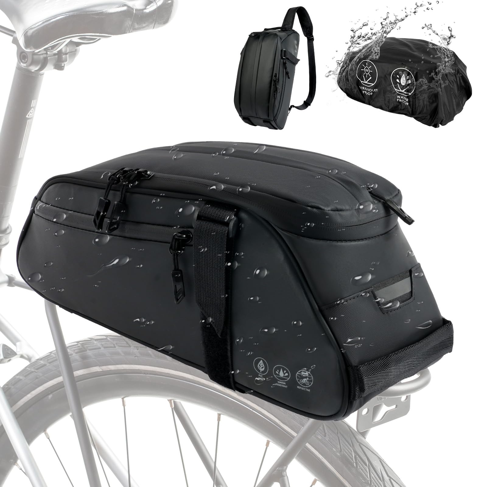 Flintronic 2 IN 1 Fahrrad Gepäckträgertasche, 8L wasserdicht & reflektierend multifunktionaler Fahrradtaschen, Fahrradtaschen für Gepäckträger, Mehrere Fächer Umhängetasche Tragetasche mit Regenschutz von flintronic