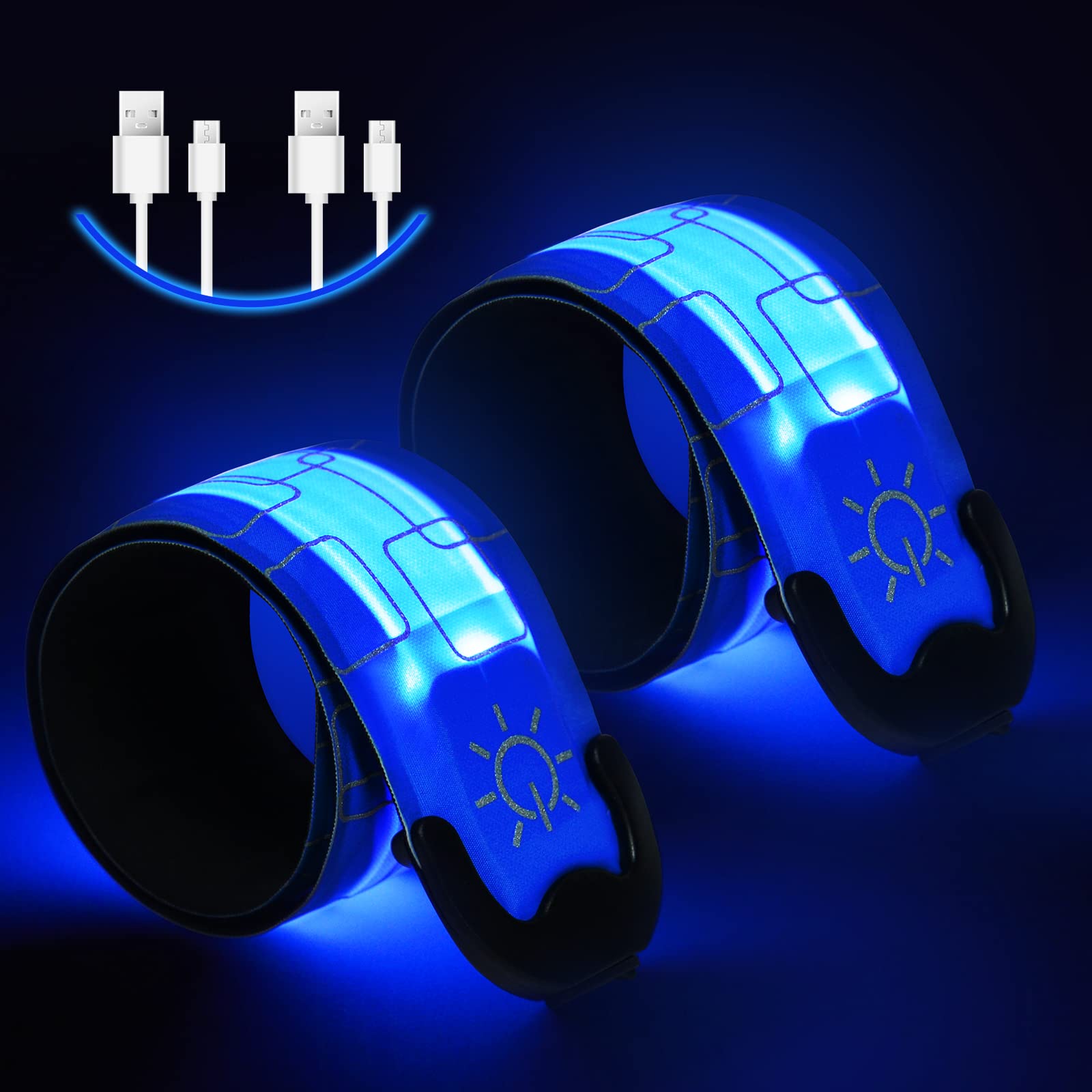 Flintronic LED Armband Aufladbar, Reflective LED Leuchtarmband mit USB, Led Armbänder Leuchtband, Sicherheits Licht, LED Slap Safety Armband, Unisex für Nachtlauf, Radfahren, Joggen - Blau von flintronic