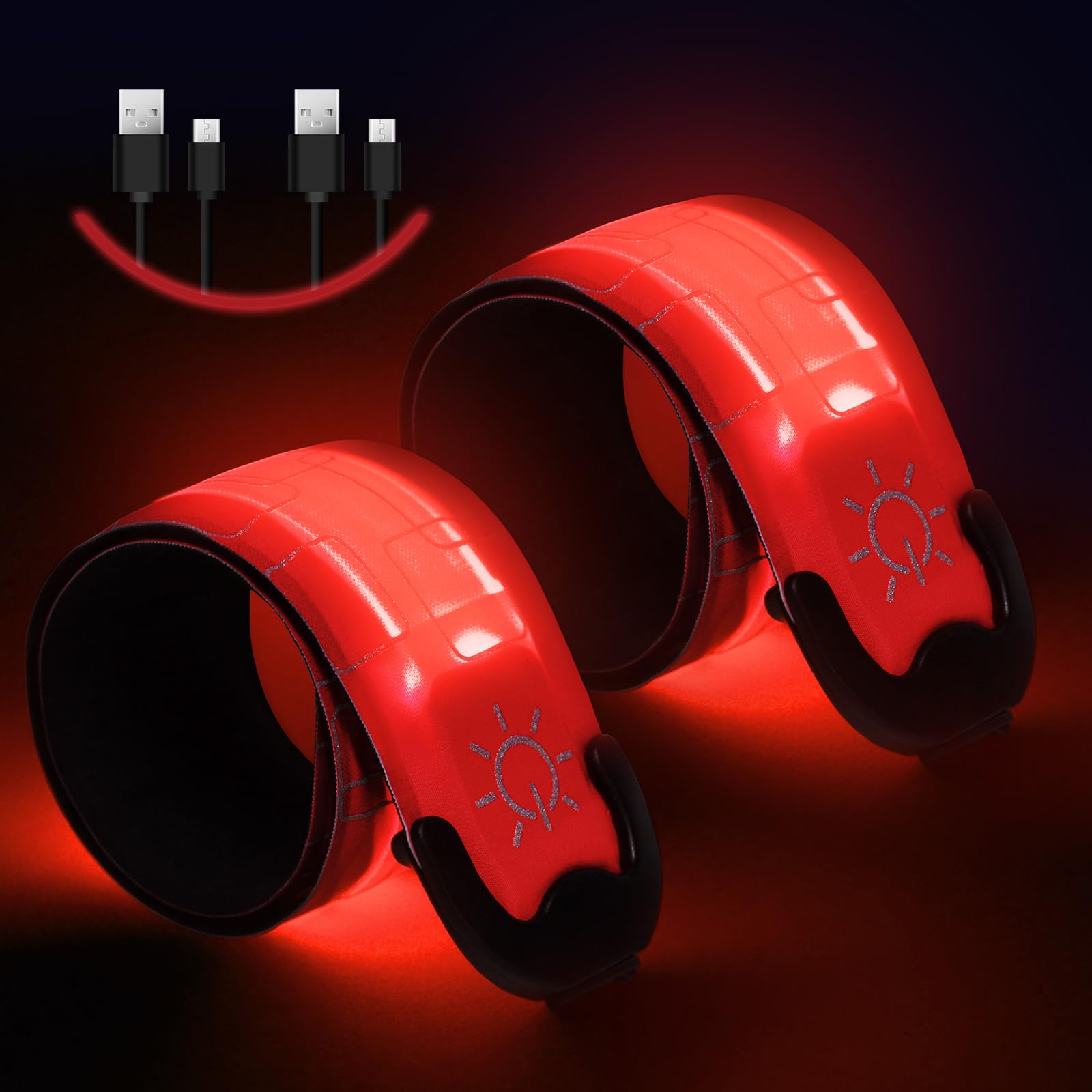 flintronic LED Armband Aufladbar, Reflective LED Leuchtarmband mit USB, Led Armbänder Leuchtband, Sicherheits Licht, LED Slap Safety Armband, Unisex für Nachtlauf, Radfahren, Joggen - Rot von flintronic