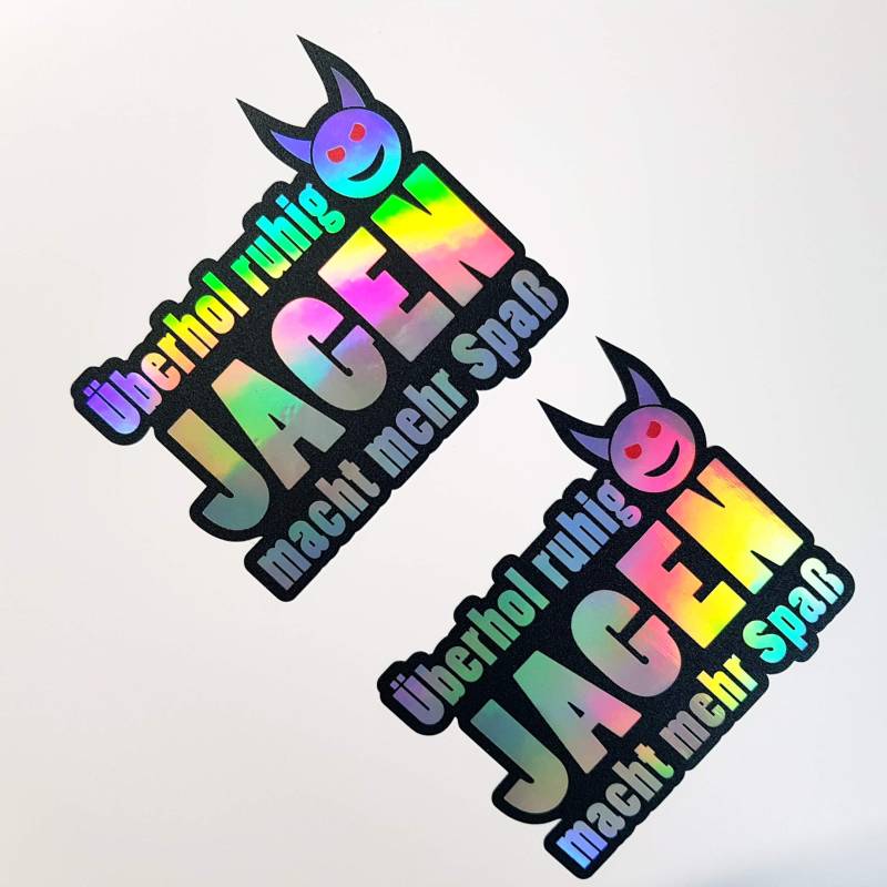 2x Überhol ruhig Jagen macht mehr spaß Oilslick Rainbow Flip Flop Schwarz Aufkleber Metallic Effekt Shocker Hand Auto JDM Tuning OEM Dub Decal Stickerbomb Bombing Sticker Illest Dapper Fun Oldschool von folien-zentrum