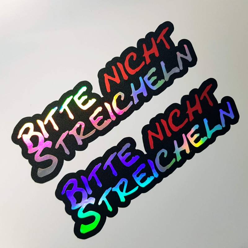 folien-zentrum 2X Bitte Nicht Streicheln 14x4cm Auto Aufkleber Oilslick schwarz Farbwechsel Rainbow Flip Flop Hologramm Metallic Effekt JDM Tuning Sticker Decal Fun von folien-zentrum