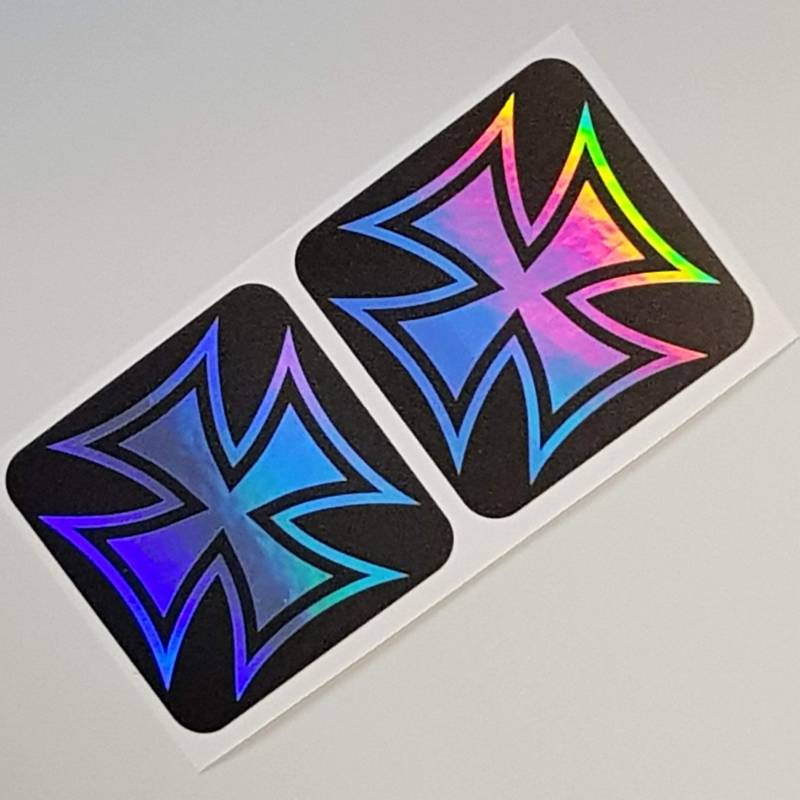 folien-zentrum 2X Eiserne Kreuz Kreuze Auto-Aufkleber Oilslick Rainbow Flip Flop Schwarz Oldschool JDM Tuning Sticker Hologramm Metallic Effekt Shocker OEM Dub Decal Illest Dapper Oldschool von folien-zentrum