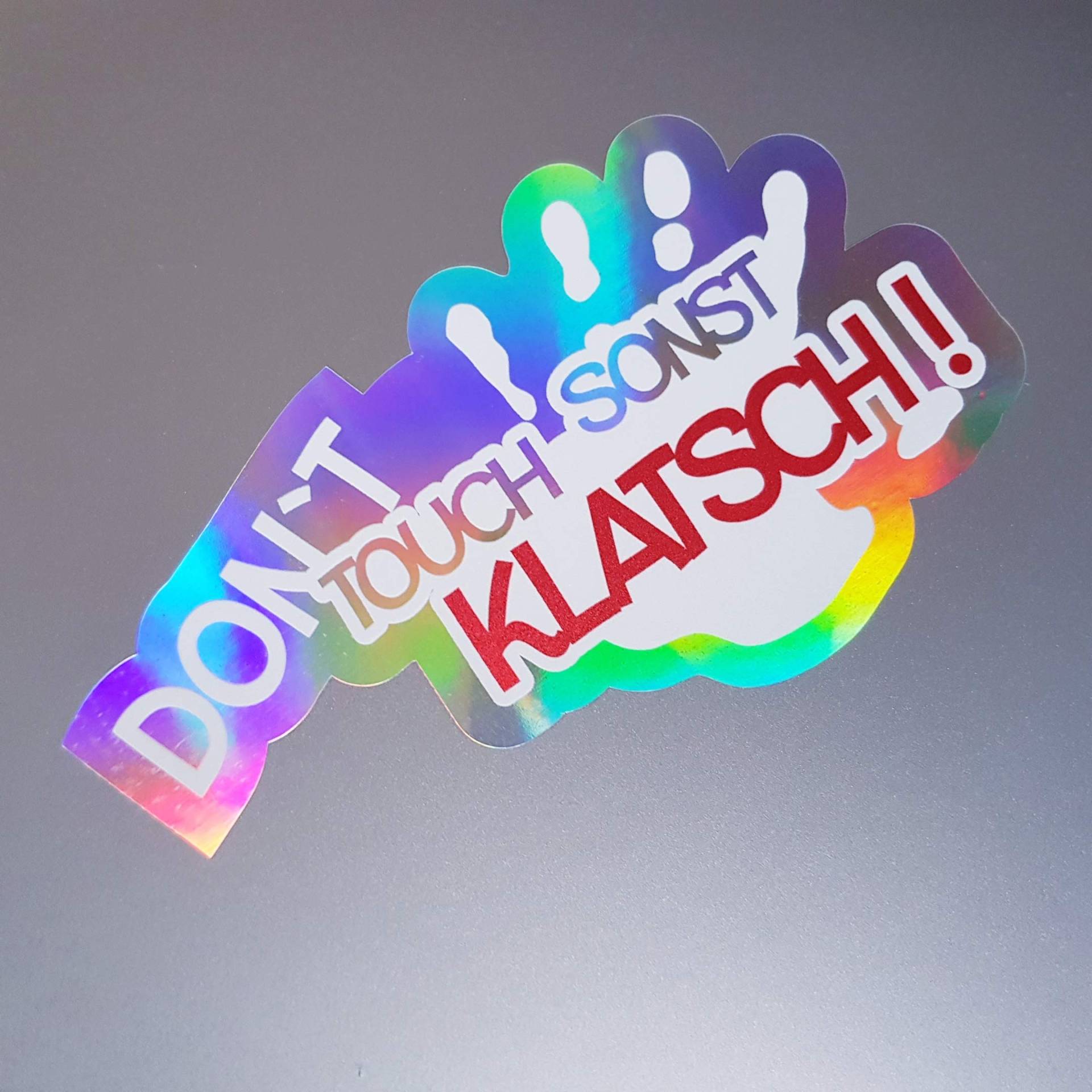 folien-zentrum Don`t Touch sonst Klatsch 13,5x7,5cm Auto Aufkleber Oilslick weiß Farbwechsel Rainbow Flip Flop Hologramm Metallic Effekt JDM Tuning Sticker Decal Fun von folien-zentrum