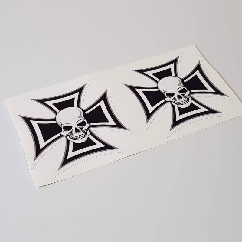 folien-zentrum Eiserne Kreuz Totenkopf Scull 2 STK. 8 x 8 cm - hochwertiger Aufkleber Auto Tuning - OEM & JDM Auto Sticker - Lustige Aufkleber für Auto - Stickerbomb - Autoaufkleber - Made in Germany von folien-zentrum