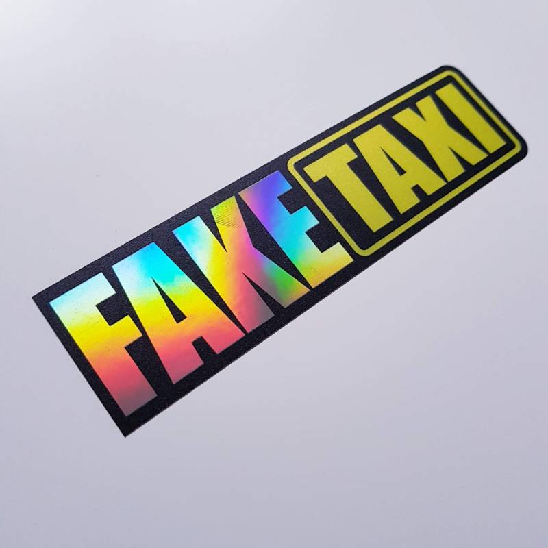 folien-zentrum - Fake Taxi 14,5x4cm Auto Aufkleber Flip Flop schwarz - Autosticker Effekt Hologramm Oilslick Rainbow - JDM Tuning OEM Decal Stickerbomb Bombing - Sticker Autoaufkleber Fun 415 von folien-zentrum