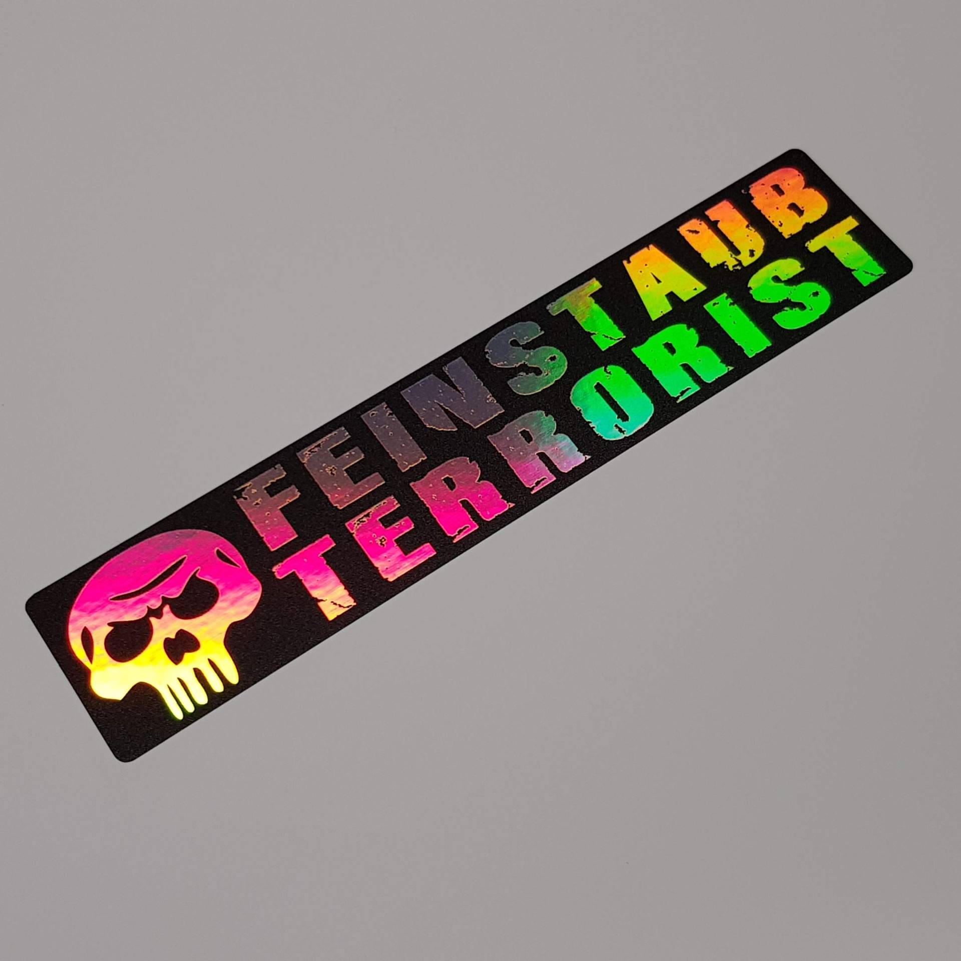 folien-zentrum Feinstaubterrorist 55x11,5cm Oilslick schwarz Auto Aufkleber Decal Sticker Rainbow Hologramm Frontscheibe Flop Metallic Effekt Shocker JDM Tuning OEM Dub Illest Dapper Oldschool von folien-zentrum