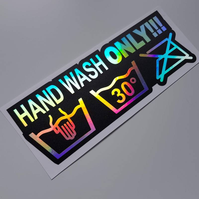 folien-zentrum Hand Wash Only 17x6cm Auto Aufkleber Oilslick schwarz Farbwechsel Rainbow Flip Flop Hologramm Metallic Effekt JDM Tuning Sticker Decal Fun von folien-zentrum