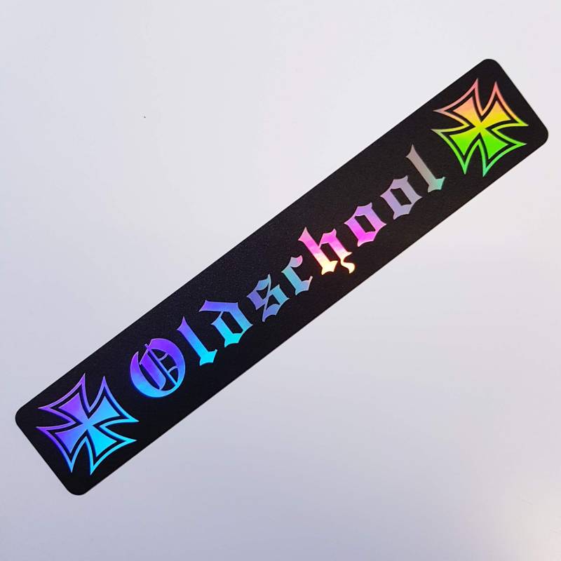 folien-zentrum Oldschool Eiserne Kreuz 55 x 9 cm schwarz Oilslick Auto Aufkleber Sticker Hologramm Rainbow Metallic Effekt JDM Tuning Decal Flip Flop von folien-zentrum