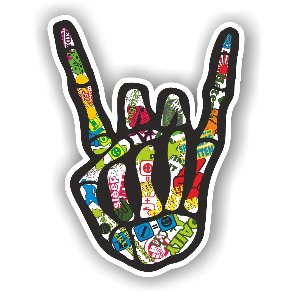 folien-zentrum - Rocker Knochen Rockerhand Stickerbomb Bunt 7,5x10cm - hochwertiger Aufkleber Auto Tuning - OEM & JDM Autosticker - Decal für Auto - Car Sticker - Autoaufkleber - Made in Germany 290 von folien-zentrum