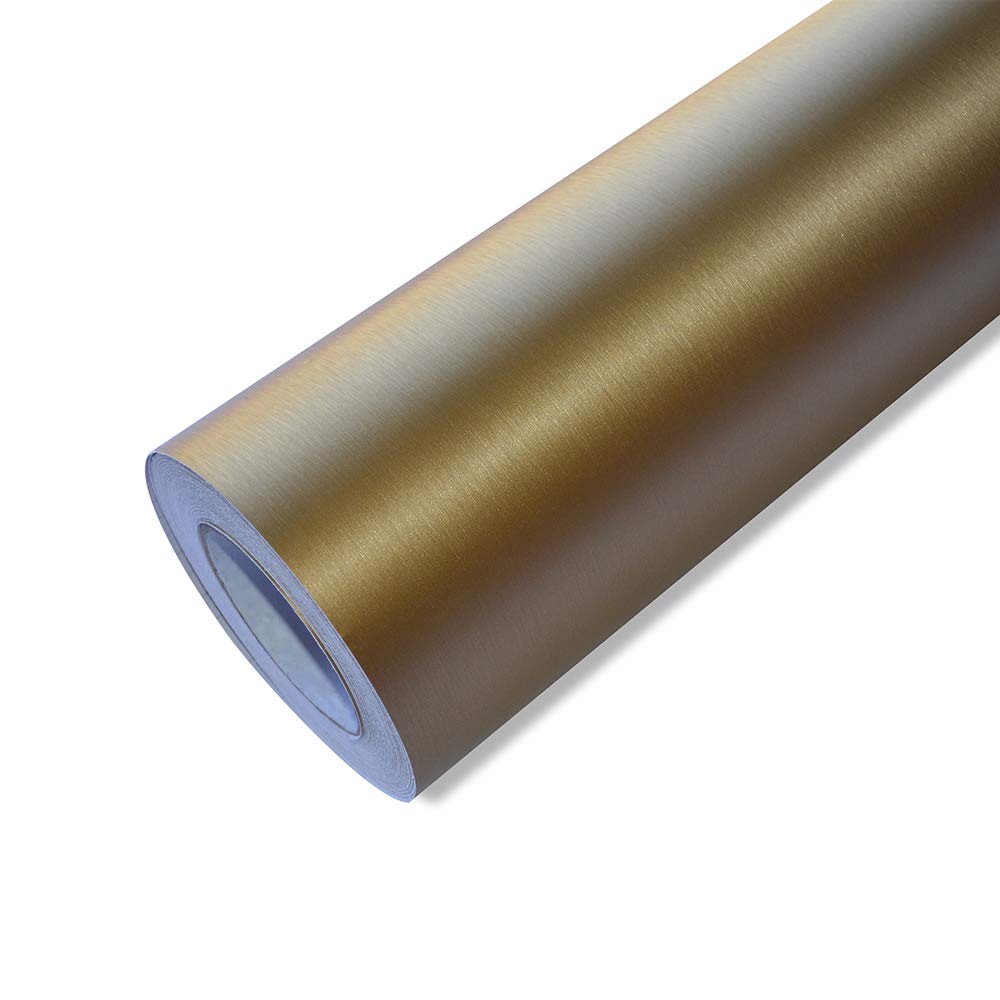 8,19€/m² Alu gebürstet Auto Folie mit Struktur Blasenfrei Luftkanäle -/ Brushed Design (Gold, 2m x 152cm) von folimac