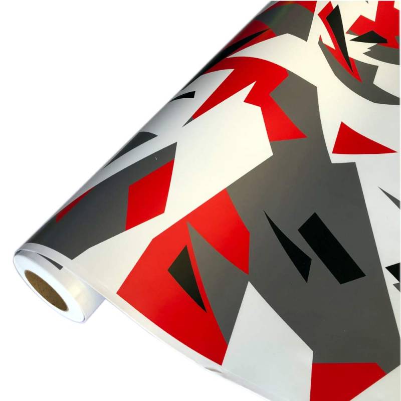 folimac 11,05€/m² Camouflage Autofolie Selbstklebend Blasenfrei mit Luftkanäle 3D bekleben, Schwarz weiß Grau Rot #302 (1m x 152 cm) von folimac