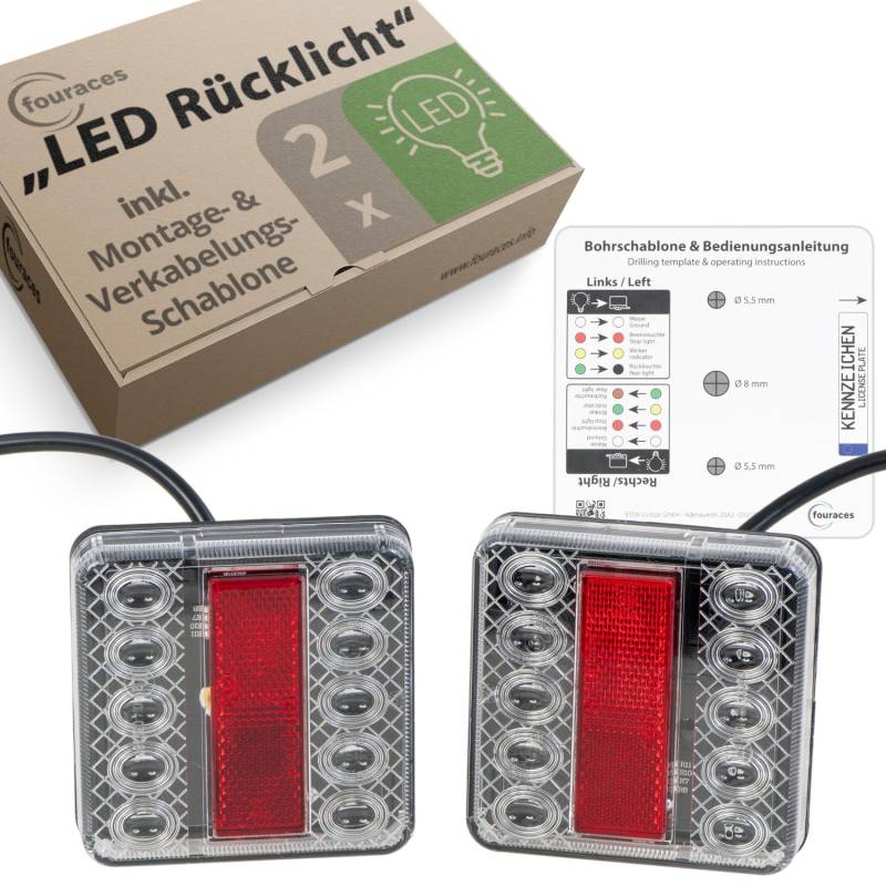 fouraces LED Anhänger Rückleuchten - 2 Set, mit Schaltplan und Kennzeichenbeleuchtung, Rückleuchte, Rücklicht, Zubehör, Licht, Lampen für PKW, Auto - Rücklichter, Anhängerlicht von fouraces