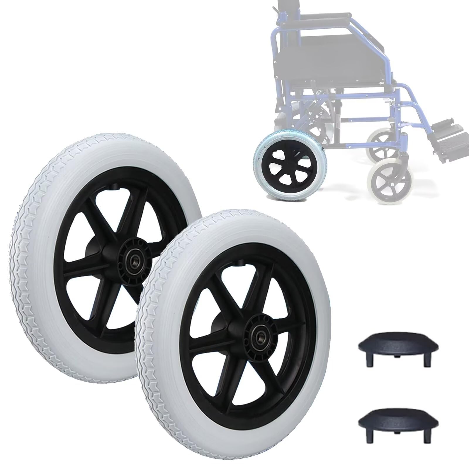 Ersatz-Hinterrad für 12-Zoll-Rollstühle – 12 1/2 x 2 1/4 Hinterräder für manuelle Rollstühle, Zubehör für die Montage des Hinterrads mit Vollpu-Reifen (2 Stück) von funifuni