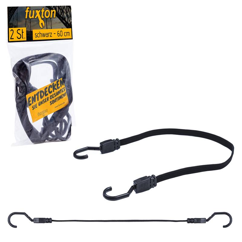 fuxton 2er Set Spanngummi kurz, flach mit Haken 60cm schwarz (Spanngurt, Gepäckgurt, Gummiband) für Gepäckträger, Fahrrad Träger, Rucksack, Auto, Camping und Motorrad von fuxton