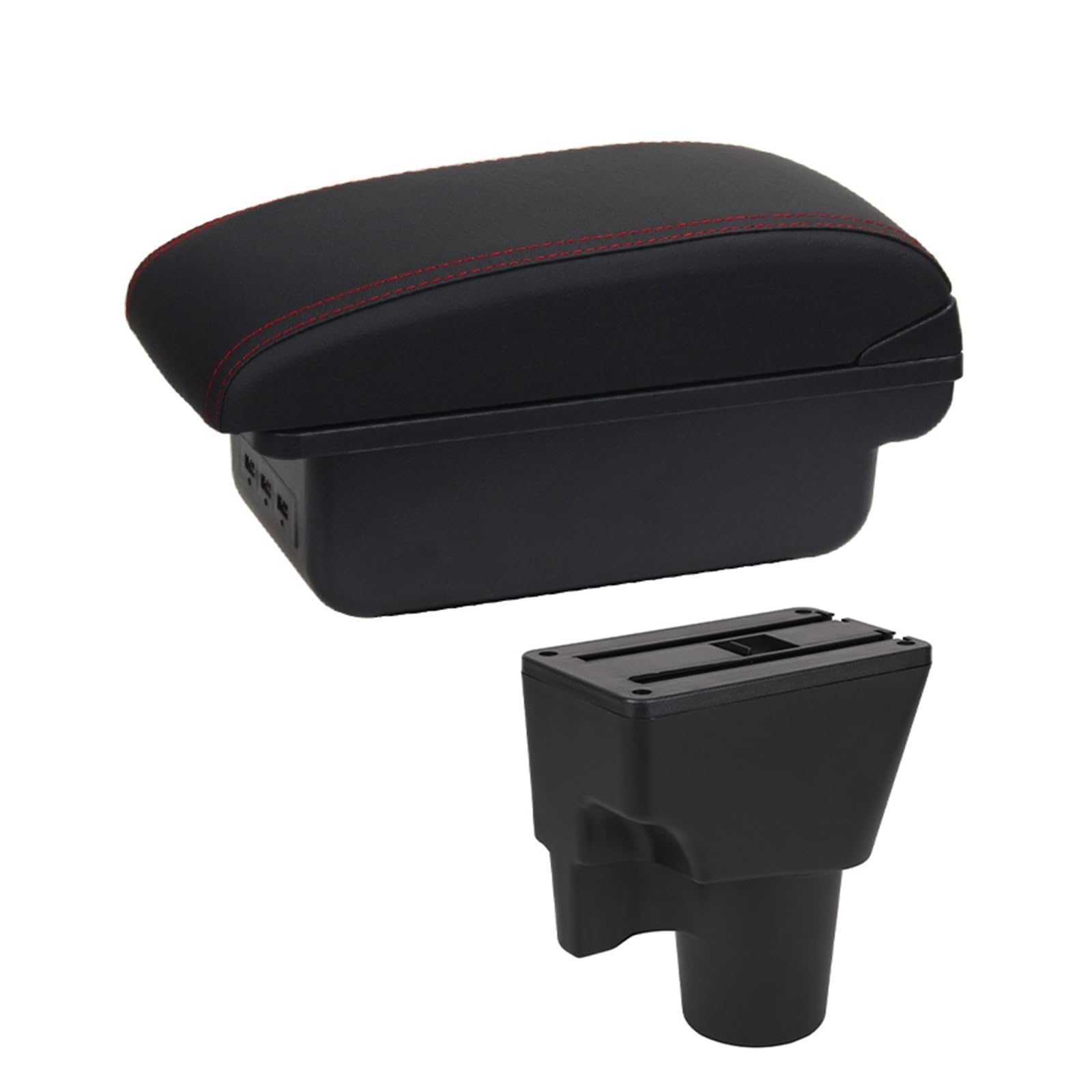 Auto Armlehne Box Innen Retrofit Teile Zubehör Lagerung Aschenbecher USB Lade Tasse Halter Für Picanto 3X Linie Mittelkonsole Armauflage(B1 Black red 3USB) von gangxiao