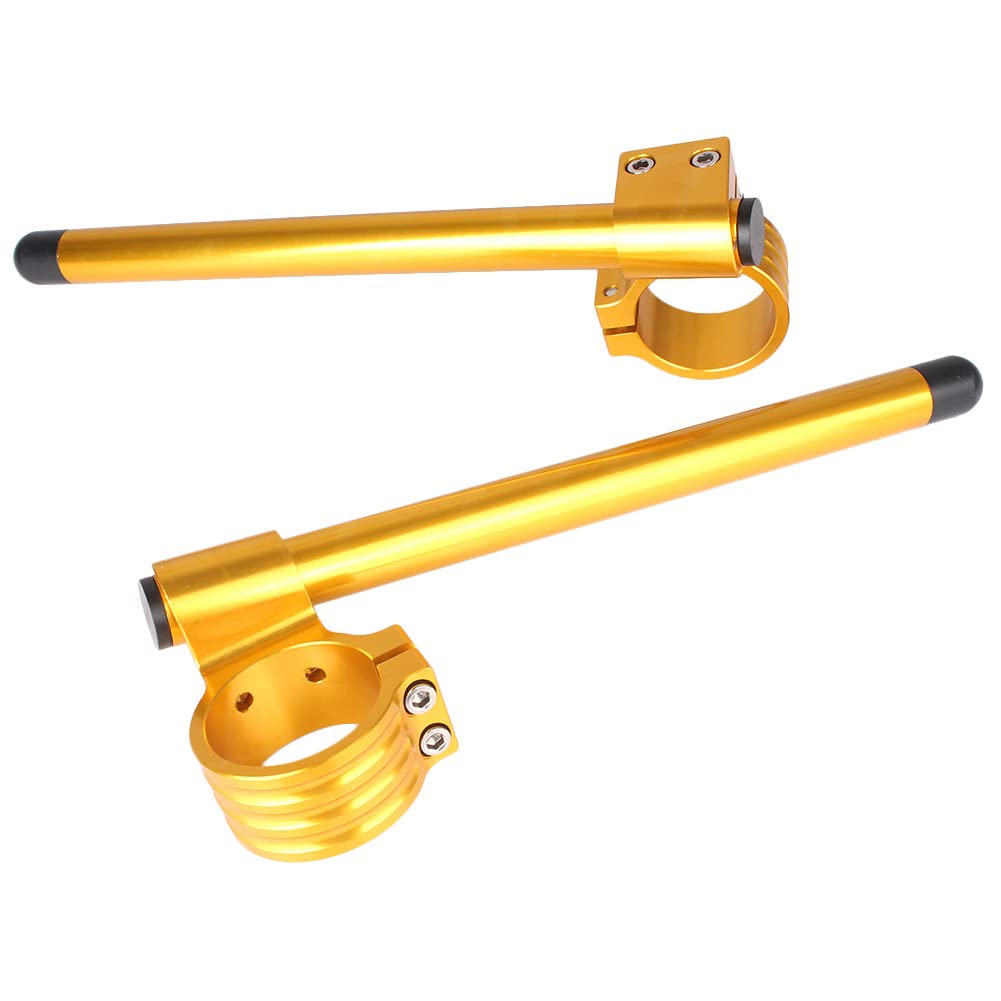 SIKUAI 52MM Motorrad-Clip-Ons-Lenkerdurchmesser 2-teilig Geteilte Clip-Ons-Montagestangen 7/8" Verstellbarer Lenker Für Motorrad-Cafe-Racer Universal-Lenker, Gold von generic