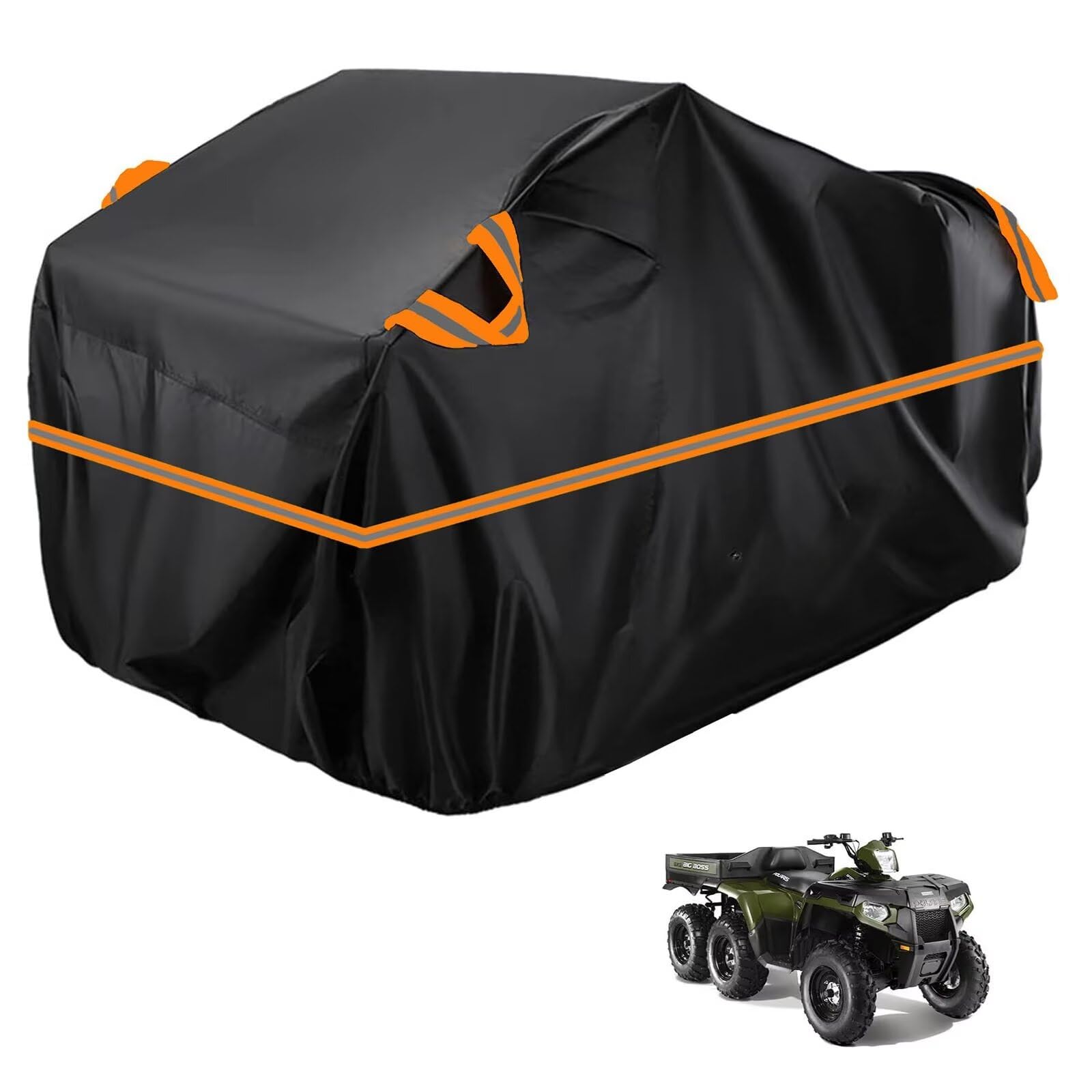 210D Allwetter Quad Garage kompatibel mit Polaris Sportsman 800 Big Boss 2009-2014,Quad abdeckplane,Regen,Winddicht,Schnee staubdicht,abdeckplane Quad Aufbewahrungstasche (Black orange) von generisch