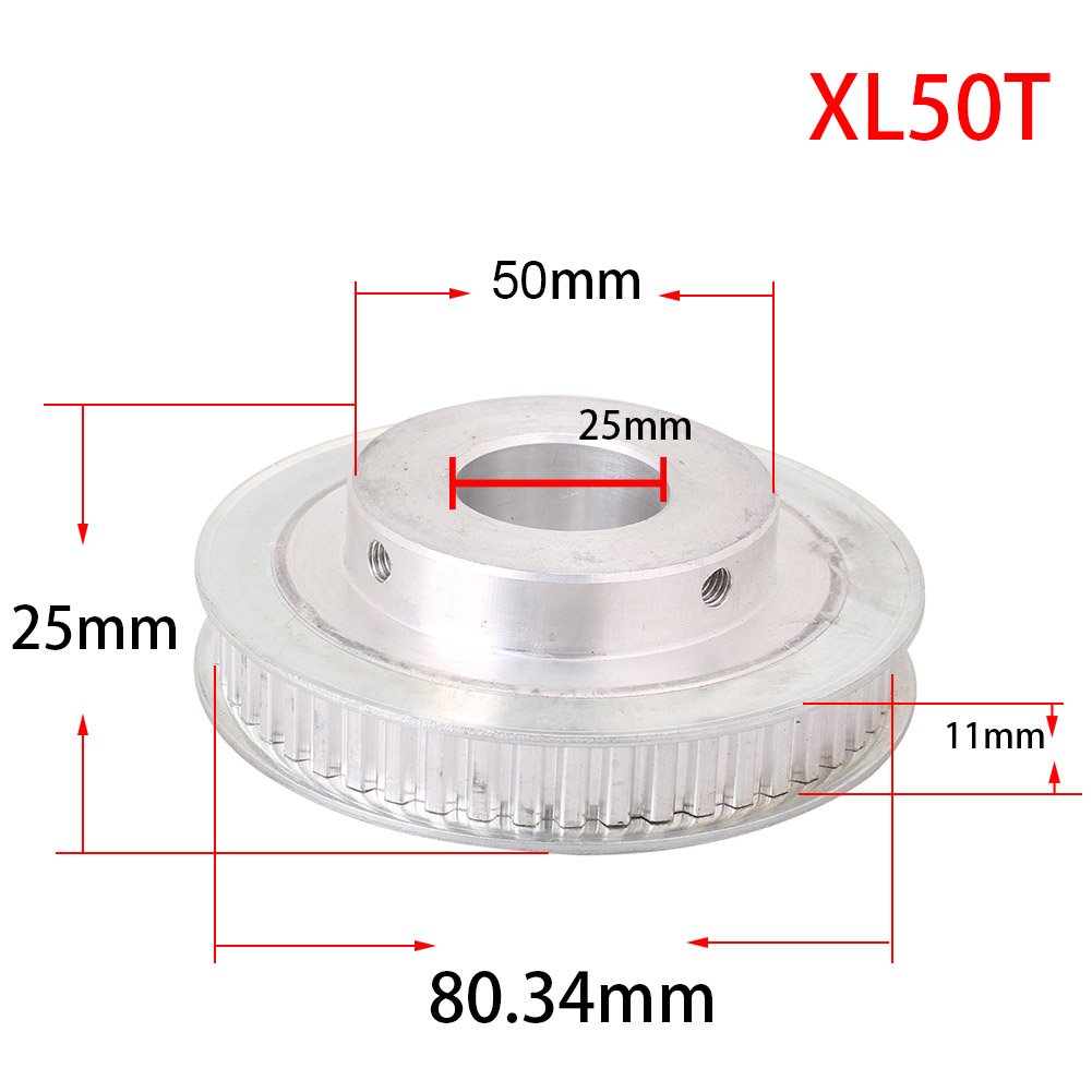 FSFYUK Aluminium Zahnriemen XL 50 Zähne Geschraubt 25mm Zahnriemenscheibe Für 3D Drucker 10mm Breite Gürtel von generisch