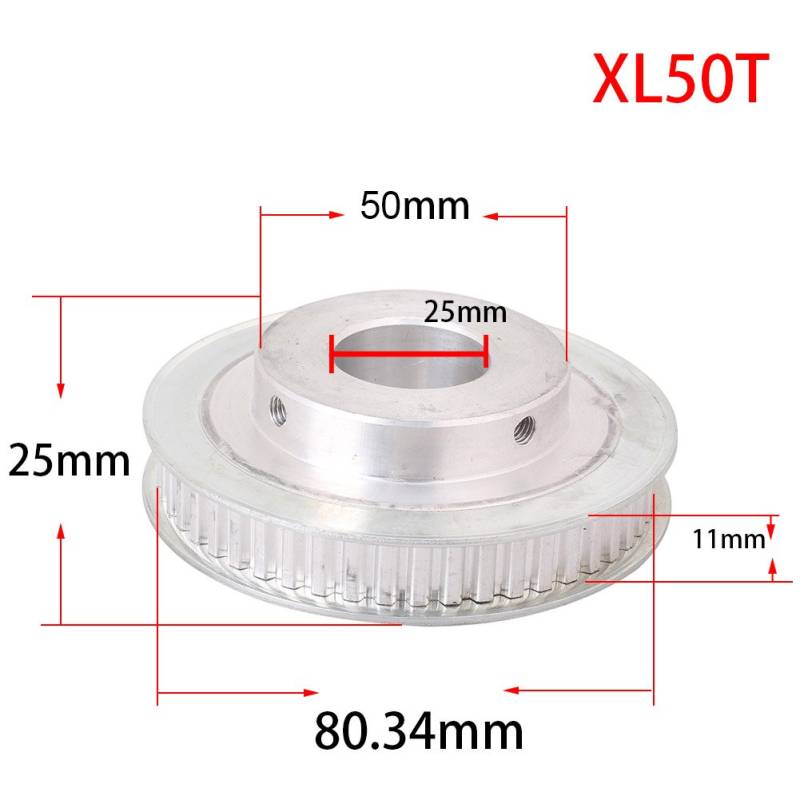 FSFYUK Aluminium Zahnriemen XL 50 Zähne Geschraubt 25mm Zahnriemenscheibe Für 3D Drucker 10mm Breite Gürtel von generisch