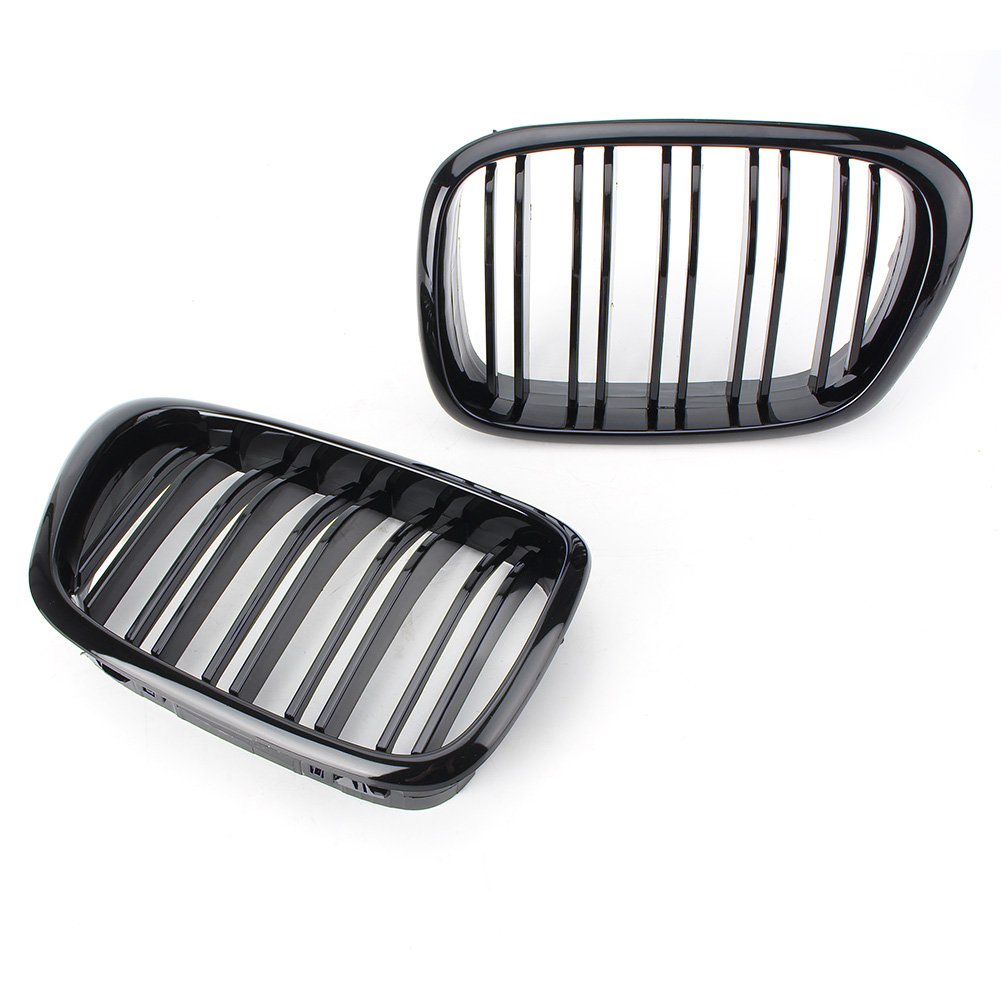 FSFYUK Auto Kühlergrill Fronthaube Nierengrill Doppelte Linie Grills Mesh-Abdeckung Für 5 Series E39 1995-2004, glänzend Schwarz von generisch