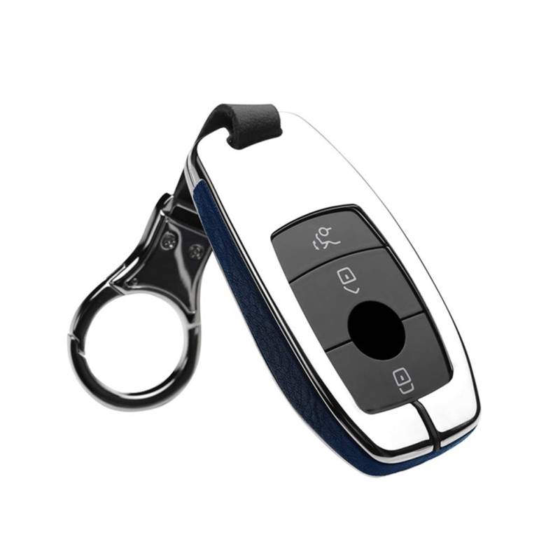 FSFYUK Automative Schlüsselanhänger Fernbedienung Gehäuse Smart Key Cover Shell Halter Für E300 W202 W210 2017, Silber Blau von generisch