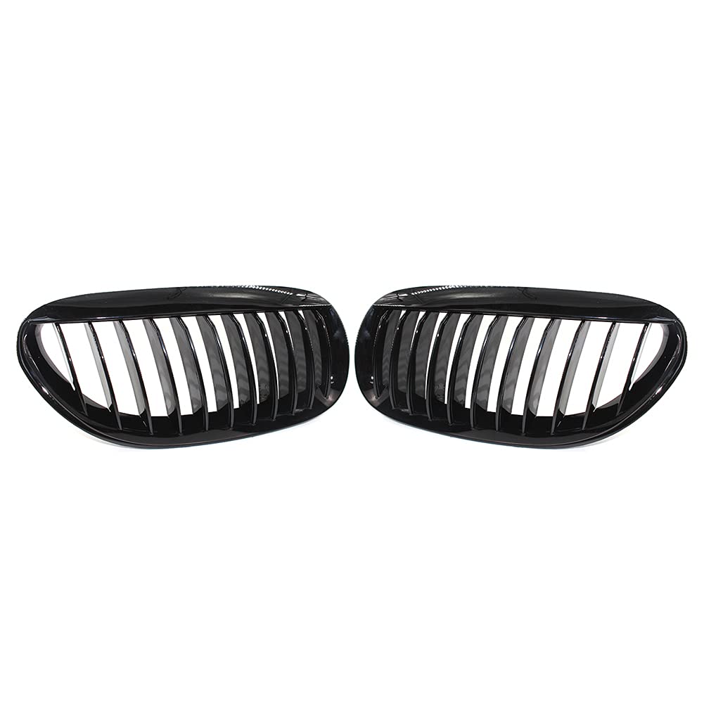 FSFYUK Kühlergrill Auto Schwarz Hochglanz Grill Einzellamelle Paar Front Niere Stoßstange Für 6er E63 Coupe E64 Cabrio 51137008915, 51137077931, 51137008916, 51137077932 von generisch