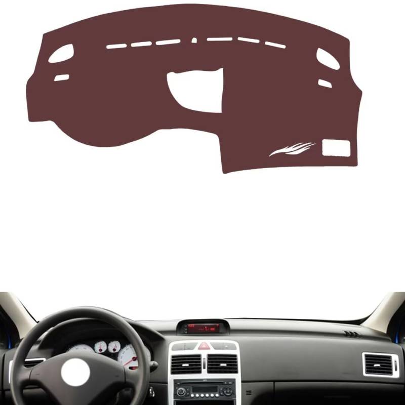 Leder auto armaturenbrett abdeckung kompatibel mit Peugeot 307,auto armaturenbrett matte(brown) von generisch