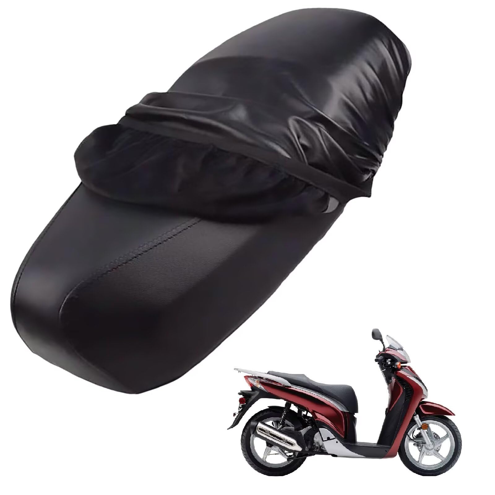 generisch Leder-sitzbezug Motorrad kompatibel mit Honda SH150i 2009-2010,Roller sitzbankbezug,wasserdicht,regendicht,staubdicht und sonnenfest (Black) von generisch