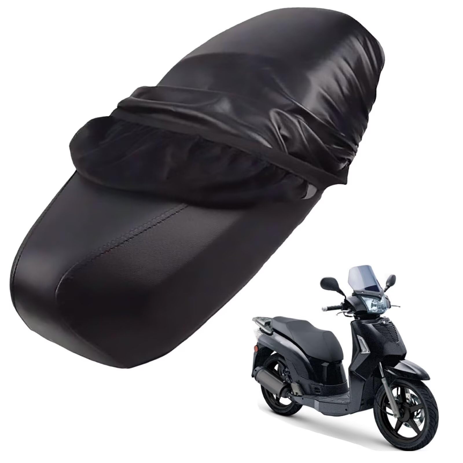 generisch Leder-sitzbezug Motorrad kompatibel mit Kymco People S 50 2008-2010,Roller sitzbankbezug,wasserdicht,regendicht,staubdicht und sonnenfest (Black) von generisch