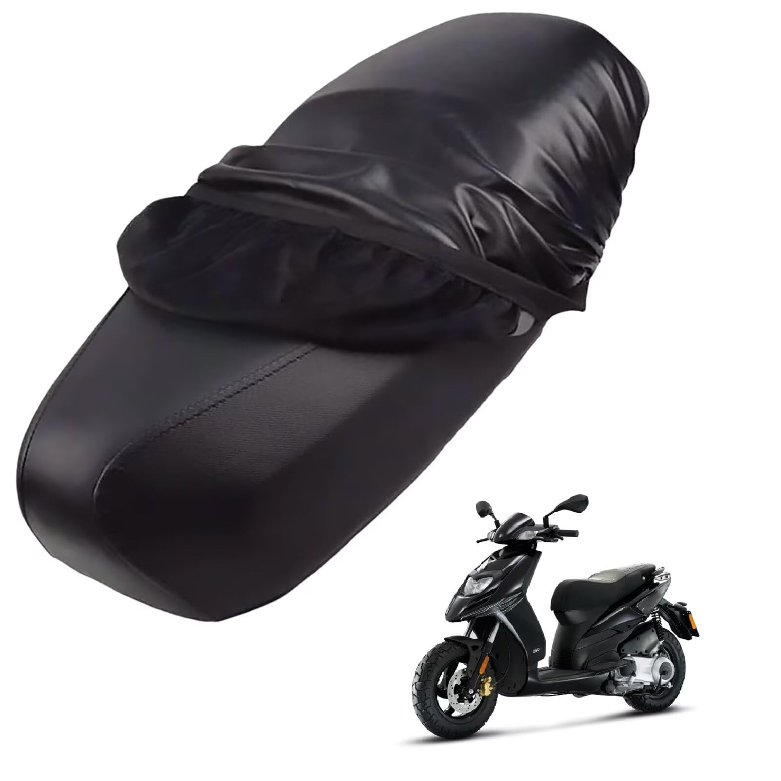 generisch Leder-sitzbezug Motorrad kompatibel mit Piaggio Typhoon 50 2012-2015,Roller sitzbankbezug,wasserdicht,regendicht,staubdicht und sonnenfest (Black) von generisch