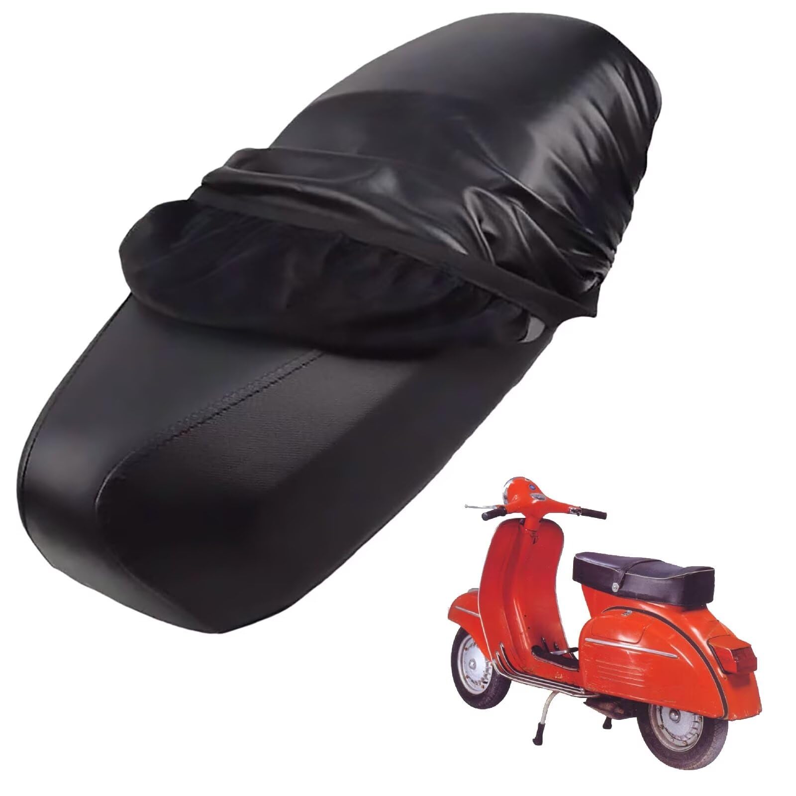 generisch Leder-sitzbezug Motorrad kompatibel mit Vespa 125 GTR 1968-1978,Roller sitzbankbezug,wasserdicht,regendicht,staubdicht und sonnenfest (Black) von generisch