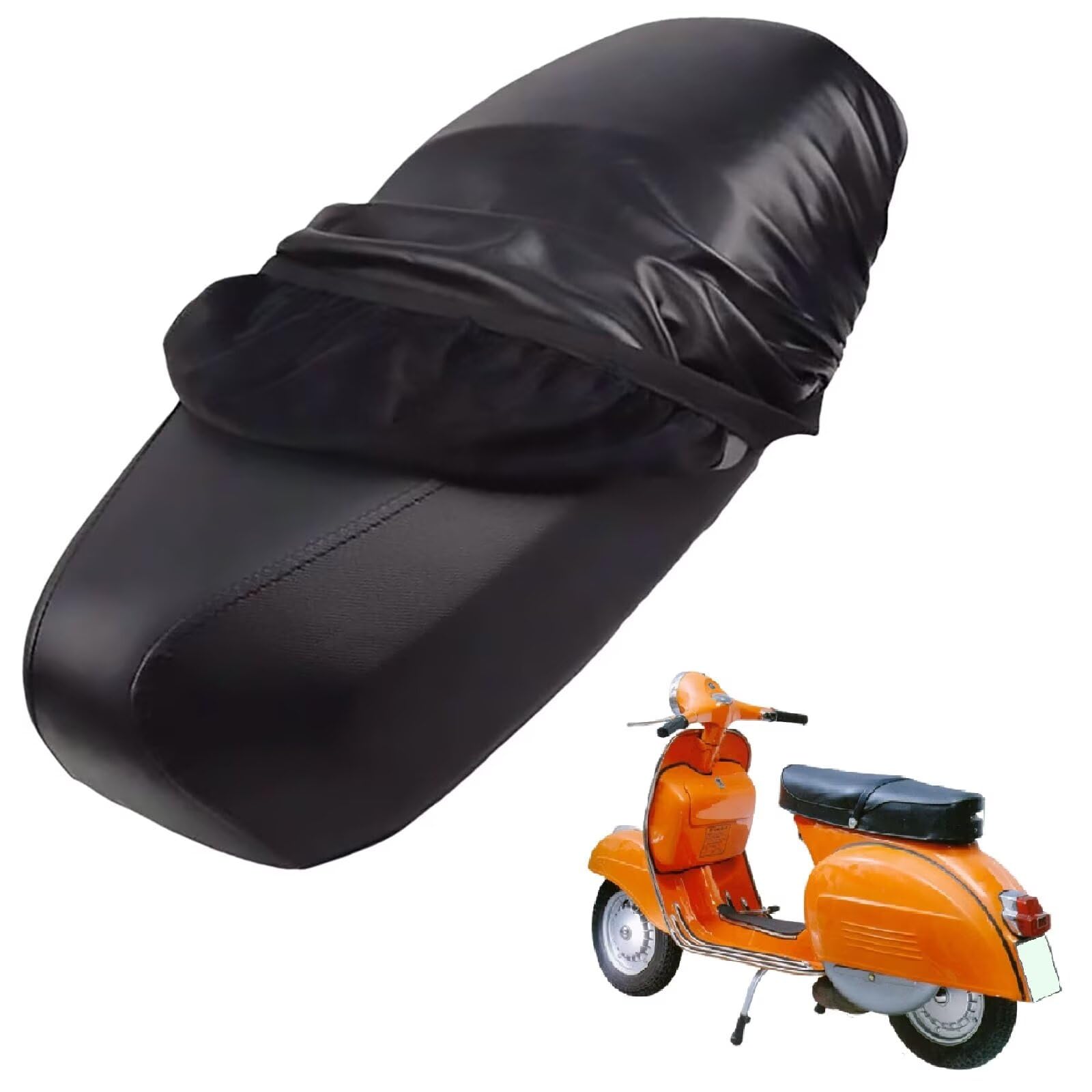 generisch Leder-sitzbezug Motorrad kompatibel mit Vespa 180 Rally 1968-1973,Roller sitzbankbezug,wasserdicht,regendicht,staubdicht und sonnenfest (Black) von generisch