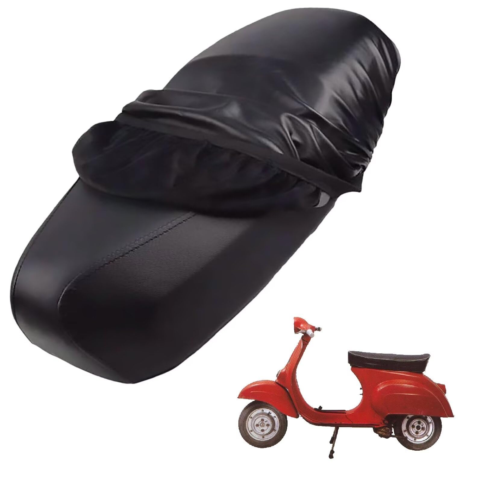 generisch Leder-sitzbezug Motorrad kompatibel mit Vespa 50 ALLUNGATA 1967-1971,Roller sitzbankbezug,wasserdicht,regendicht,staubdicht und sonnenfest (Black) von generisch