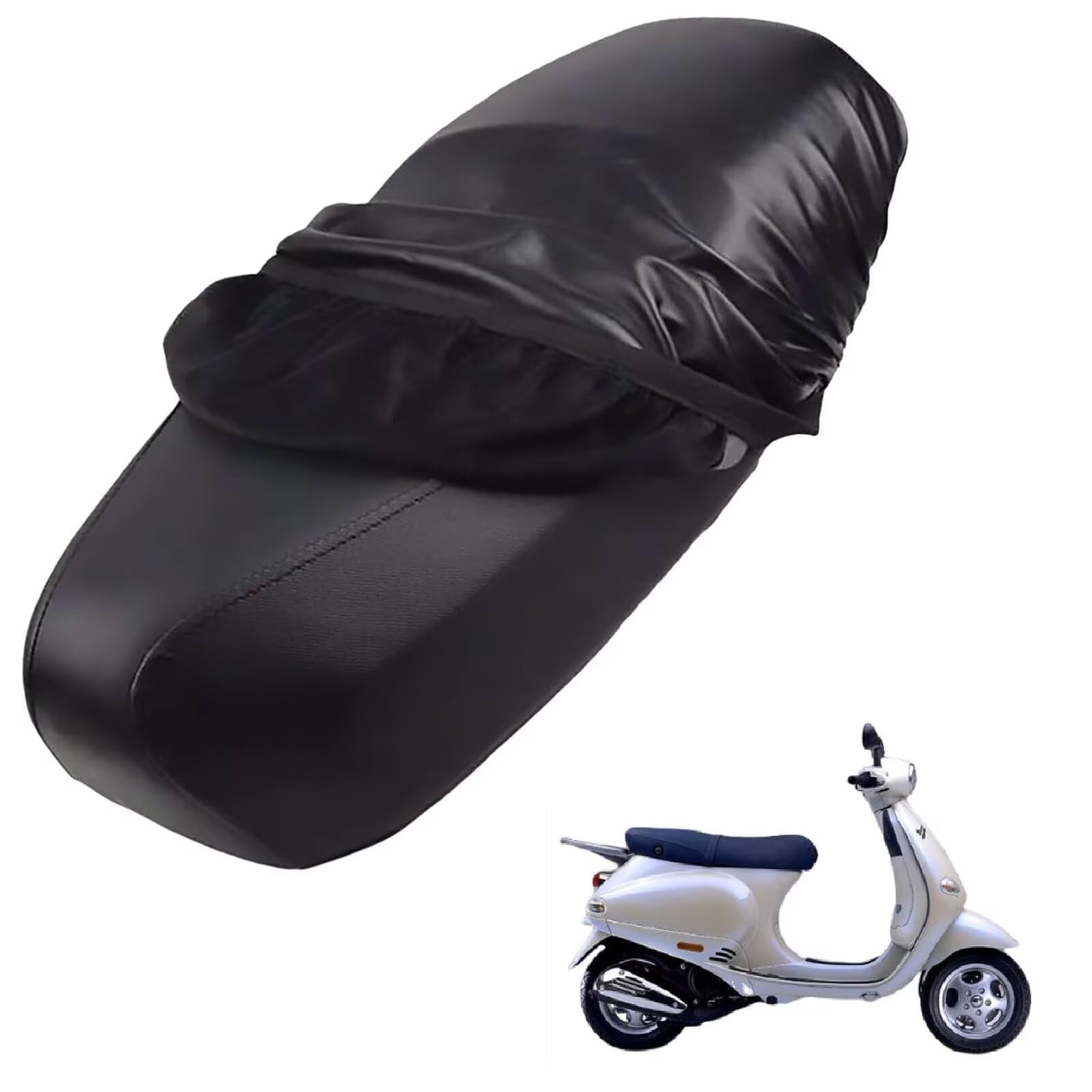 generisch Leder-sitzbezug Motorrad kompatibel mit Vespa 50 ET4 2000-2005,Roller sitzbankbezug,wasserdicht,regendicht,staubdicht und sonnenfest (Black) von generisch