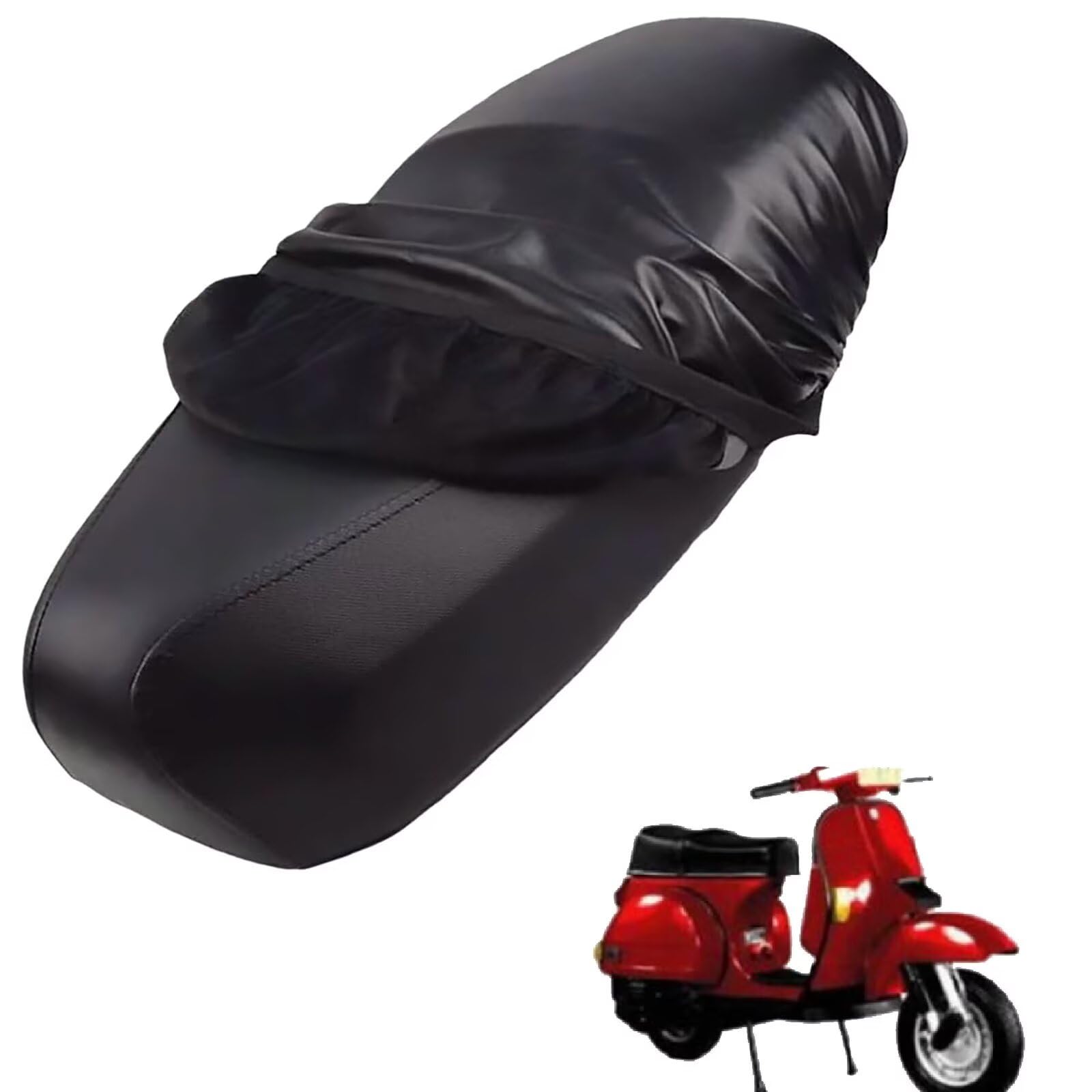 generisch Leder-sitzbezug Motorrad kompatibel mit Vespa Cosa 200 GS 1991-1993,Roller sitzbankbezug,wasserdicht,regendicht,staubdicht und sonnenfest (Black) von generisch