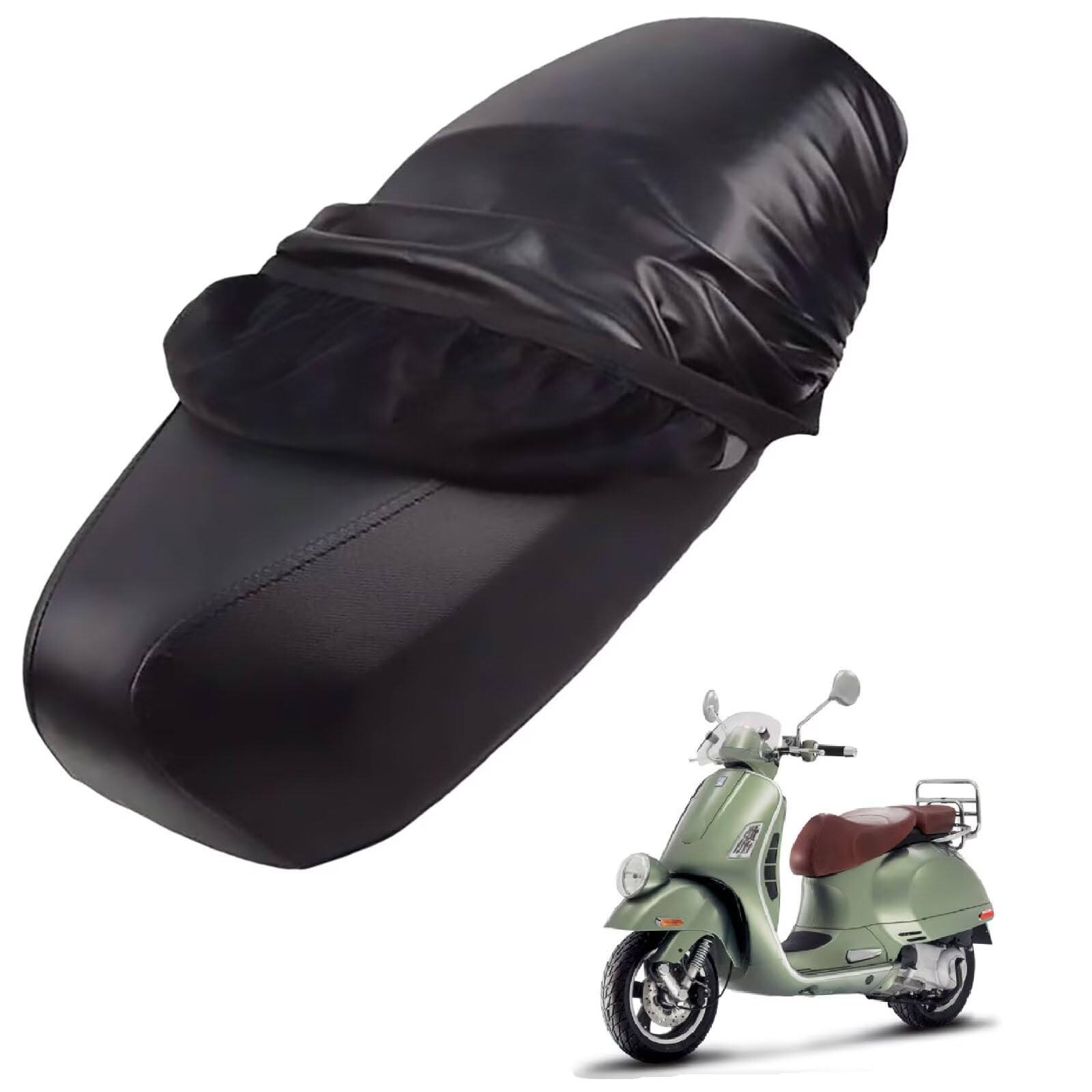 generisch Leder-sitzbezug Motorrad kompatibel mit Vespa GTV 250 2008-2009,Roller sitzbankbezug,wasserdicht,regendicht,staubdicht und sonnenfest (Black) von generisch