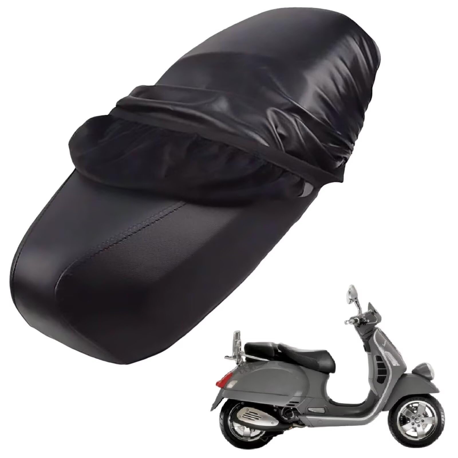 generisch Leder-sitzbezug Motorrad kompatibel mit Vespa Gt 60 2006-Present,Roller sitzbankbezug,wasserdicht,regendicht,staubdicht und sonnenfest (Black) von generisch