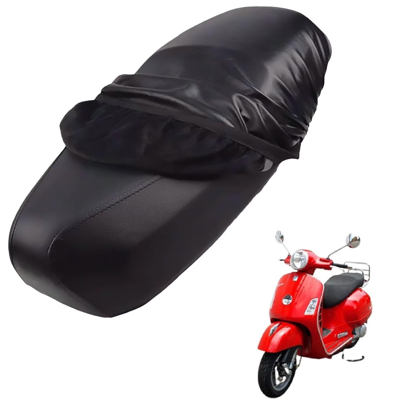 generisch Leder-sitzbezug Motorrad kompatibel mit Vespa Gts 250 I.E 2005-Present,Roller sitzbankbezug,wasserdicht,regendicht,staubdicht und sonnenfest (Black) von generisch