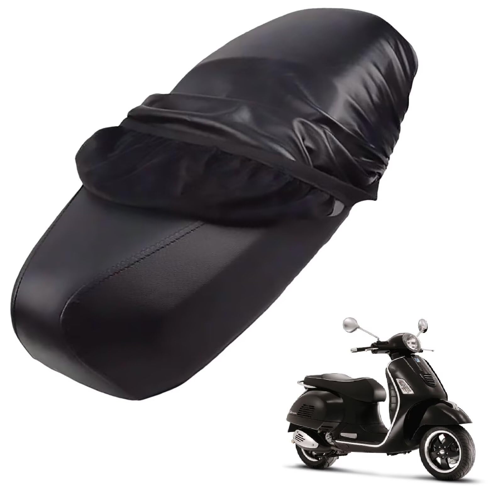 generisch Leder-sitzbezug Motorrad kompatibel mit Vespa Gts 300 2008-2014,Roller sitzbankbezug,wasserdicht,regendicht,staubdicht und sonnenfest (Black) von generisch