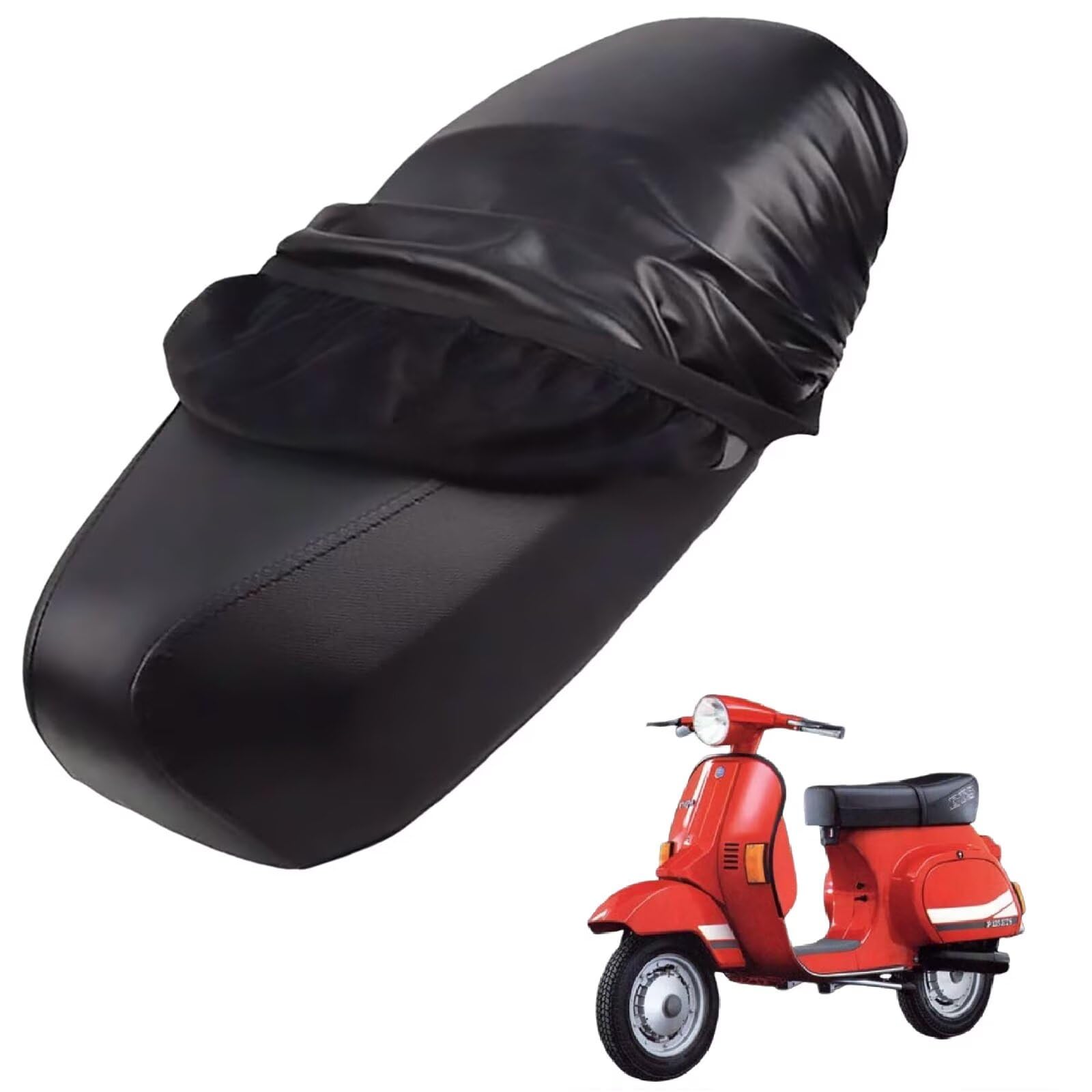 generisch Leder-sitzbezug Motorrad kompatibel mit Vespa P125 ETS 1984-1985,Roller sitzbankbezug,wasserdicht,regendicht,staubdicht und sonnenfest (Black) von generisch