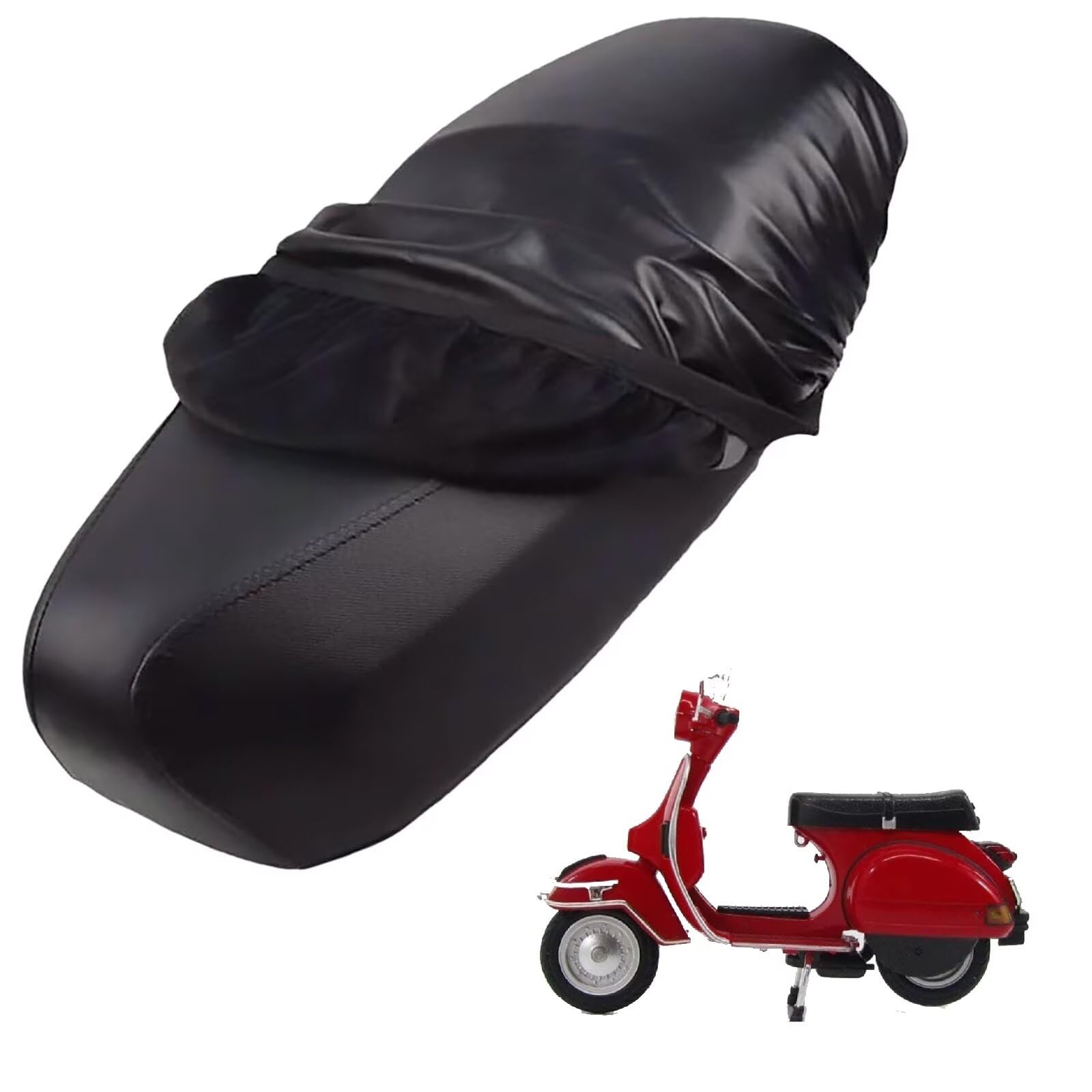 generisch Leder-sitzbezug Motorrad kompatibel mit Vespa P200E 1977-1982,Roller sitzbankbezug,wasserdicht,regendicht,staubdicht und sonnenfest (Black) von generisch